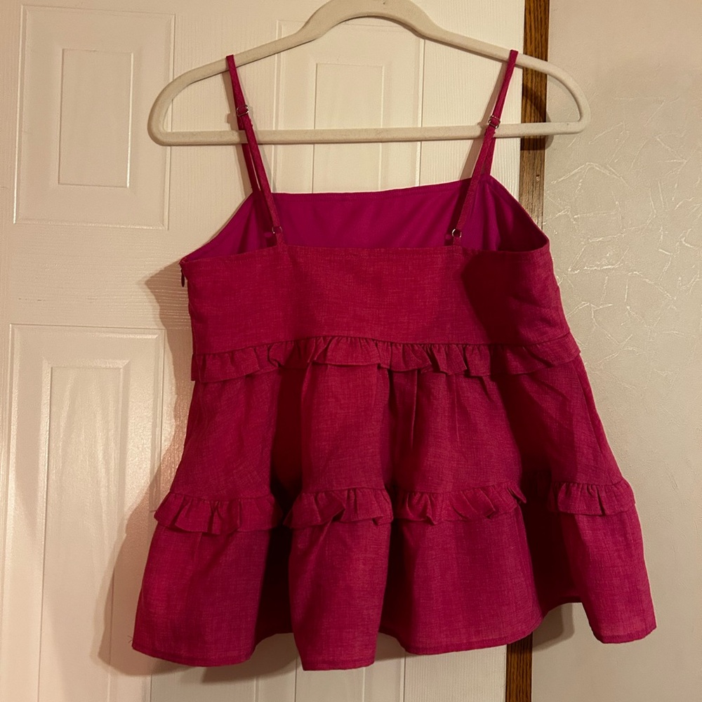 Glam Fuchsia Ruffle Babydoll Top - Picture 3 of 4